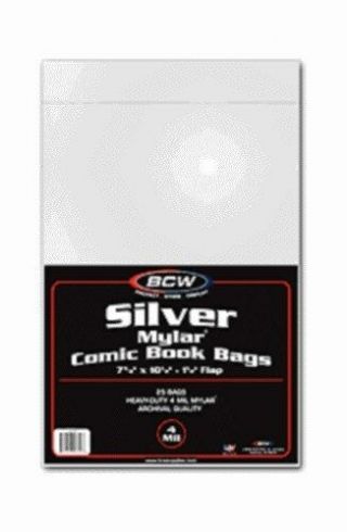 Case Of 250 Bcw Silver Age Comic Book 4 Mil Mylar Bags - Acid Archival Safe