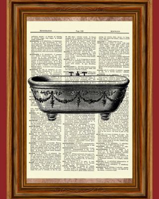 Vintage Clawfoot Bathtub Dictionary Art Print Poster Picture Bathroom Wall Decor