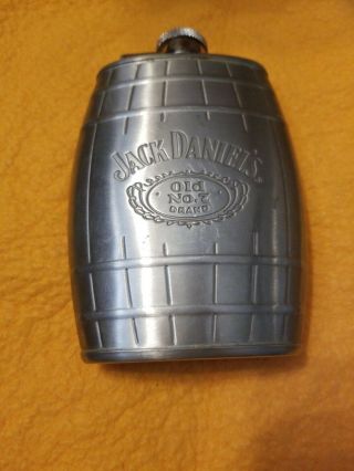 Jack Daniels Old No 7 Stainless Steel 6 Oz Barrel Shaped Hip Flask,  2007