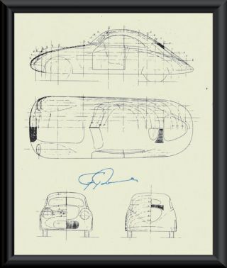 Ferdinand Porsche Autograph Reprint Diagram Of 114k1 On Fine Linen Paper P061