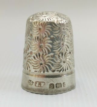 Vintage 1902 James Fenton Solid Sterling Silver Floral Pattern Thimble Size 10