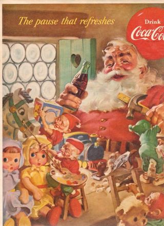Vintage 1953 Coca - Cola Coke Santa Christmas 10 " X 12.  5 " Ad,  Boy 