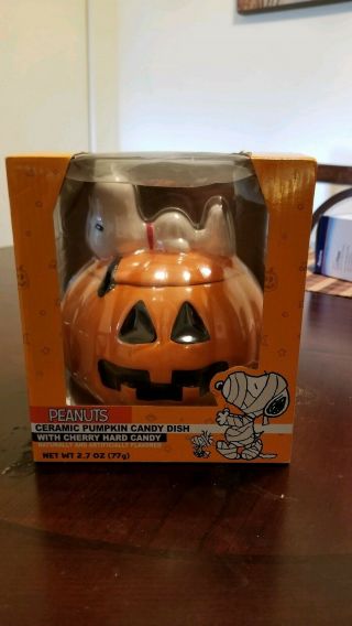 Peanuts Snoopy Halloween Pumpkin Covered Ceramic Candy Dish By Galerie Nib