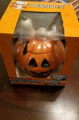 Peanuts Snoopy Halloween Pumpkin Covered Ceramic Candy Dish by Galerie NIB 2