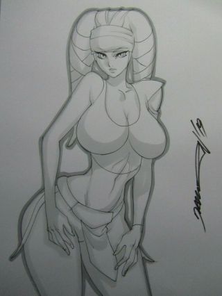 Aayla Securra Star Wars Girl Sexy Busty Sketch Pinup - Daikon Art