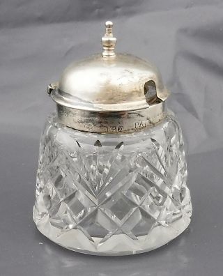 Antique 1908 Cut Glass Condiment Jar W Sterling Silver Lid Richard Owen Williams