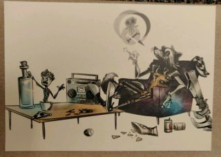 Nooligan Art Rocket Raccoon & Groot Card Print Guardians Of The Galaxy