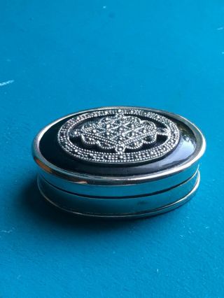 Silver Hinged Oval Pill Box with Marcasite 2