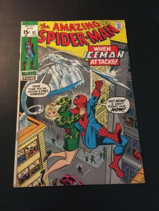 Spider - Man 92 (1/71 Marvel) Iceman App Gwen Stacy Cover Stan Lee Fn -