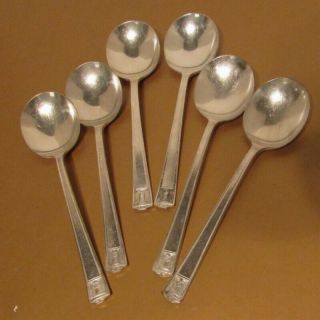 6 Gumbo Soup Spoon Silverplate Holmes And Edwards Century Plate Inlaid Vtg