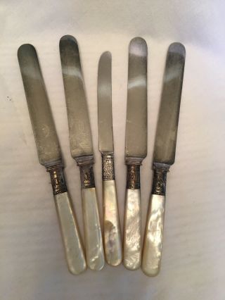 J Russell & Co Vintage 1834 Set Of 4 Pearl Handled Knives,  Plus A Butter Knife