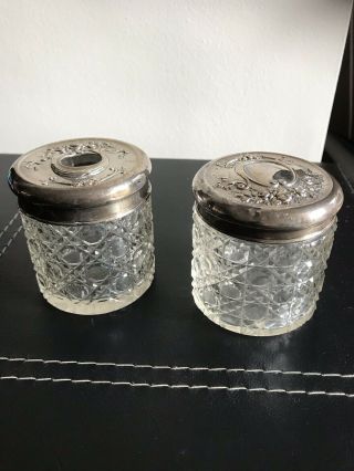 Pair Joseph & Richard Griffin Chester Hallmarked Silver Dressing Table Jars