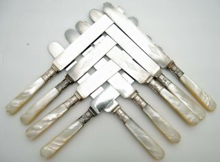 9 Vintage 1834 J Russell & Co.  Mother Of Pearl Handled Dinner Knives 9 - 3/8 "