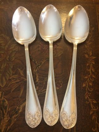 3 Soup Spoons - Vintage Wm Rogers & Son Aa Silver Plate Pat.  Jan 4,  1910 Daisy