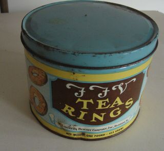Vintage Ffv Tea Rings Cookie Tin Southern Biscuit Company Virginia