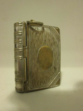 Antique Silver Plated Vesta & Stamp Box In The Form Of A Book