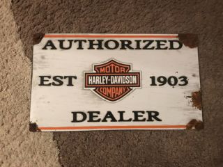 Antique Style Porcelain Look Harley Davidson Authorized Dealer Parts Service