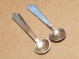 2 Vintage Antique Sterling Silver Mini Salt Spoon Set 4 Gr Total 2 1/8 " Each
