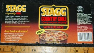 [ 1980s Stagg Chili With Beans - Vintage Can Label - Buena Park,  Ca ]