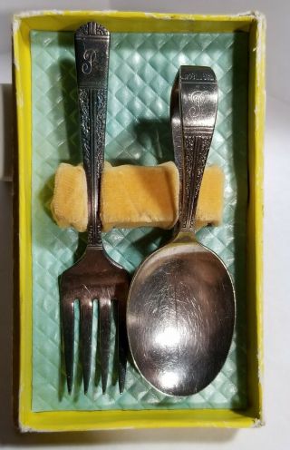 Vintage Oneida Community Silver Tudor Plated Baby Spoon & Fork Set " P " Engraved