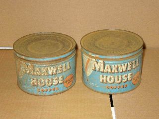 2 Vintage Maxwell House Coffee Keywind Cans - 1 Lb Tins W/ Lids