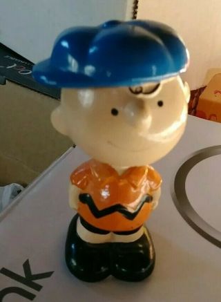 Vintage Charlie Brown 1peanuts Composition Bobble Head Nodder W/ Blue Hat