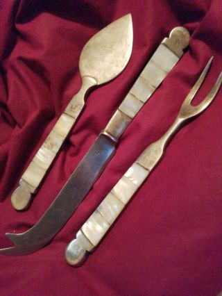 Vintage - 3 Piece Flatware,  Sterling Silver Plate - Mother Of Pearl Handles - By Towle