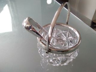Antique Epns Silver Plated And Glass Mini Ice Bucket And Associated Epns Tongs