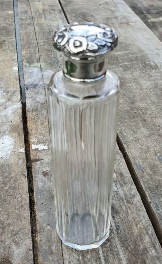 An Antique Solid Silver Topped,  Faceted Glass Scent Bottle,  London 1903