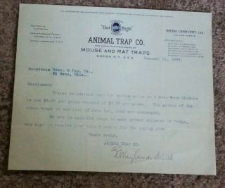 1908 Out O Sight Animal Trap Co Letterhead,  Mouse And Rat Traps,  Oneida,  Ny