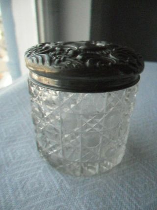 Antique 1903 Silver Top Cut Glass Dressing Table Jar