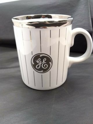 Vintage General Electric GE Coffee Mug Cup Silver Stripes Made in England Tams 2