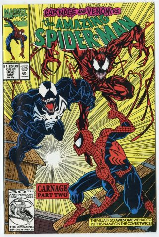 Spider - Man 362 Nm/mt 9.  8 White Pages 2nd App.  Carnage Marvel C 1992