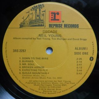 Neil Young DECADE Triple LP Reprise 3RS 2257 1977 Trifold Orange Labels EX/VG, 6