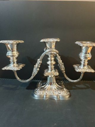 Quality Sheffield Plate Silver On Copper 3 Branch Candelabra With Detachable.