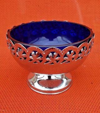 Cobalt Blue Glass Sugar Bowl With Celtic Quality Plate Carrier