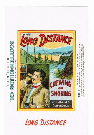 Tobacco Can Label Vintage Scarce Long Distance Telephone Candlestick Train C1920