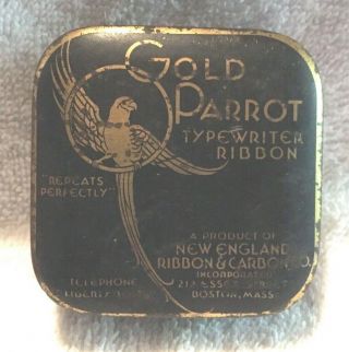 Vintage Advertising Tins Typewriter Ribbon Tins Gold Parrot Metalware (1)