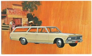 1966 Chevrolet Chevelle Malibu Station Wagon Nos Dealer Postcard Vg,  /ex