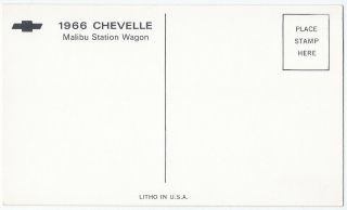 1966 Chevrolet CHEVELLE Malibu Station Wagon NOS Dealer Postcard VG,  /Ex 2