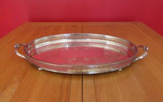 Vintage Epns Silver Plate Heavy Oval Gallery Tray