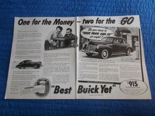 1941 Buick Old Car Ad Four Door Sedan Business 2 Page Flint Michigan Carburetor