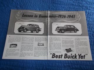 1941 2 Page Vintage Car Ad Buick Fireball Permi Firm Steering Economics 6 Model