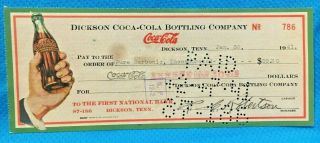 1941 Coca Cola Bottling Co Dickson Tn Bank Check Bottle Ow Clark Sign Paper Old