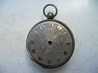 Antique Silver Pocket Watch Dial Large Size 50mm Diameter & Case By Fh C Pics