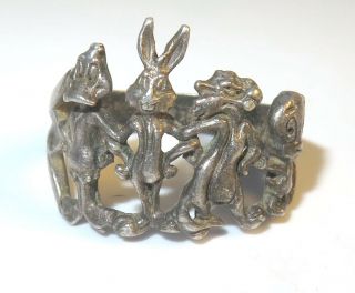 Vintage Sterling Silver Looney Tunes Bugs Bunny Sylvester Tweety Ring Size 8