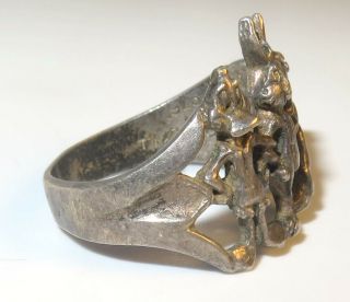 Vintage Sterling Silver Looney Tunes Bugs Bunny Sylvester Tweety Ring Size 8 3