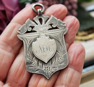 Antique Victorian Silver Shield Fob Pendant Medal