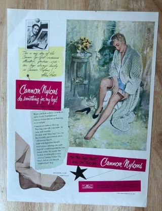 Print Ad 1950 Cannon Nylons Do Something For My Legs Vintage Art