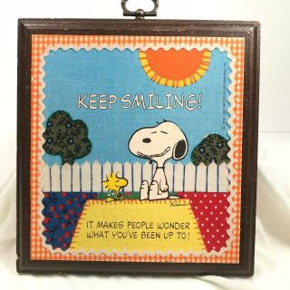 Vintage 1965 Peanuts Snoopy&woodstock Hallmark “keep Smiling” Wall Plaque Schulz